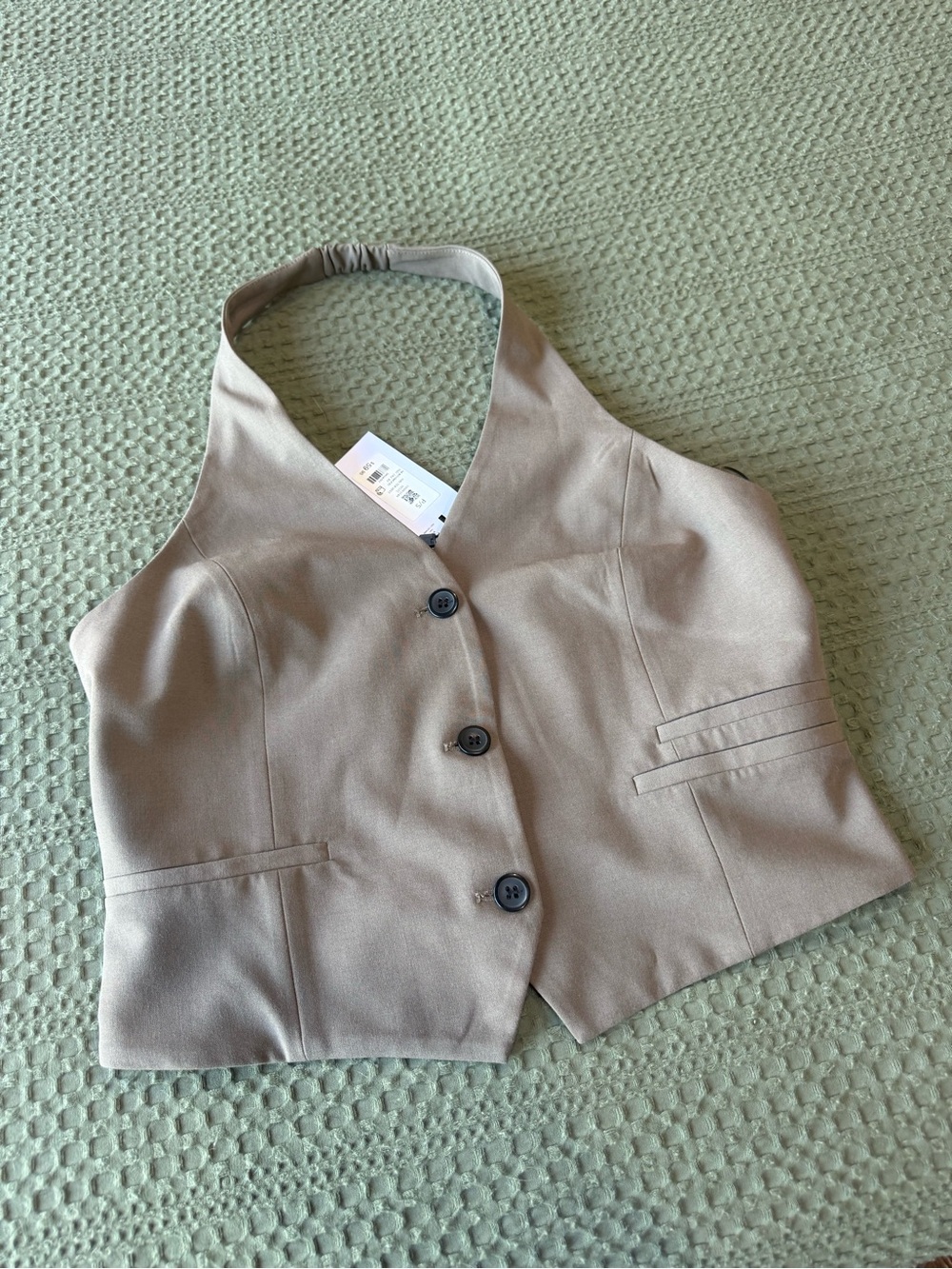 Dynamite Beige Halter Button-Front Vest